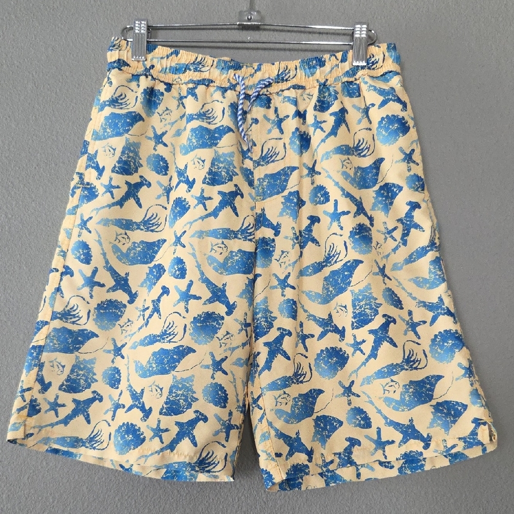 Southern Tide Blue and Cream Kids Swim Trunks